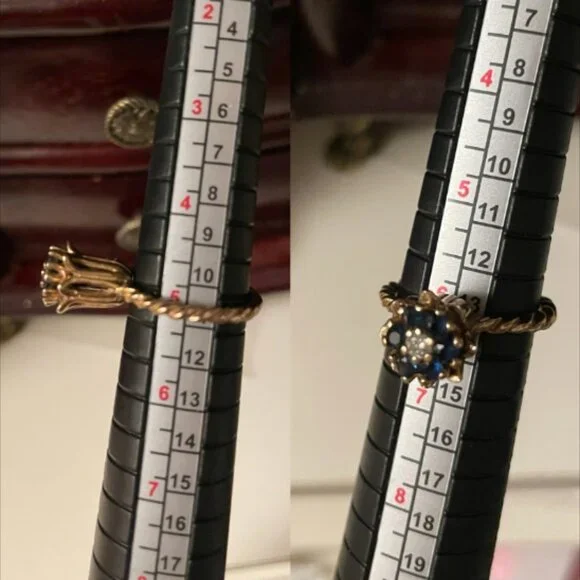 14k gold natural diamond tulip ring with twisted rope band size 5-6, 1970s 1980s - Picture 9 of 11